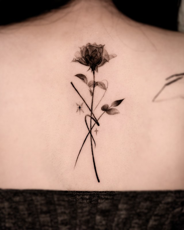 A single flower tattooed on the back